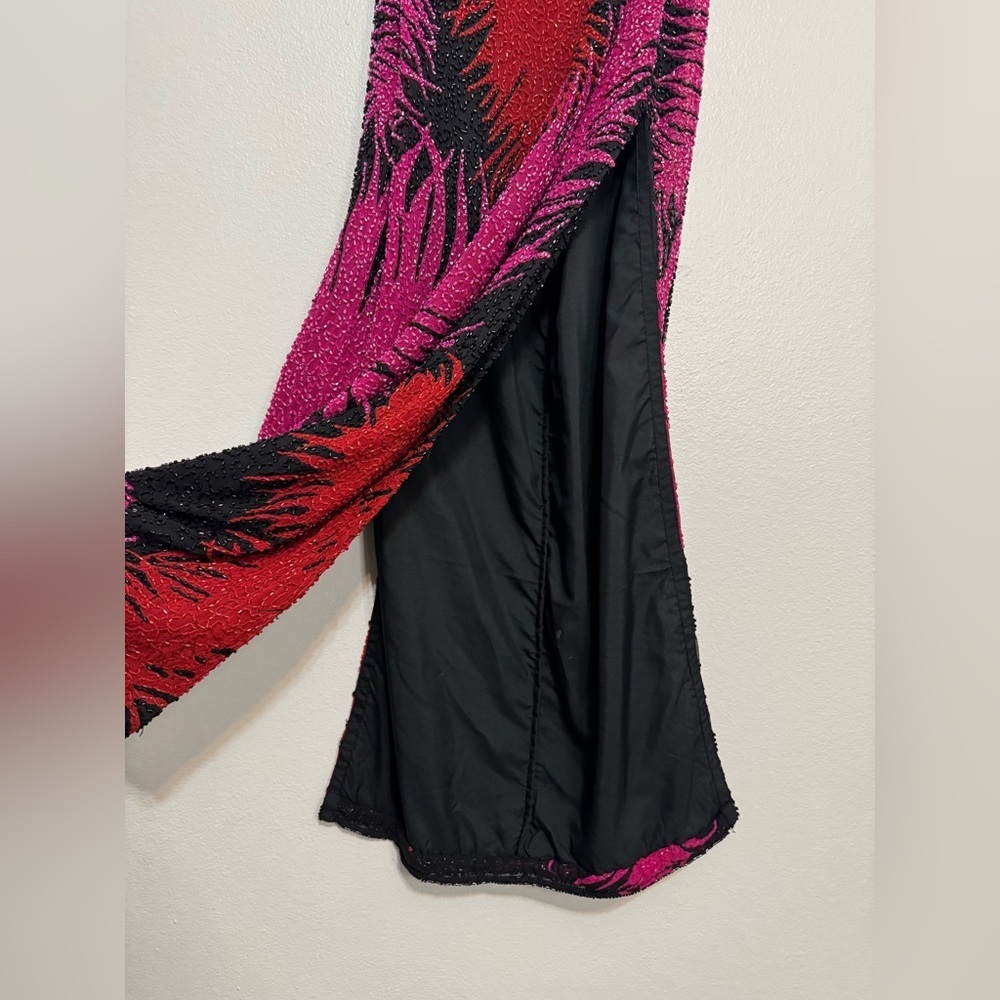 Vintage Andretta Donatello Strapless Feather Design Beaded Maxi Dress Gown - Picture 3 of 10